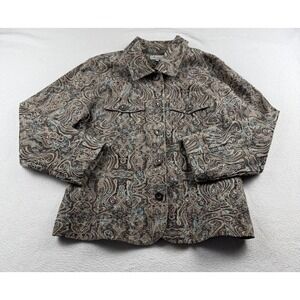 Analogy Women's L Paisley Tapestry Embroidered Jacket Boho Y2k Button Blue Cream